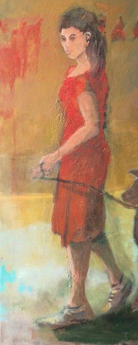 Tenailleau - La passante au chien (XL), Antiek en Kunst, Kunst | Schilderijen | Modern