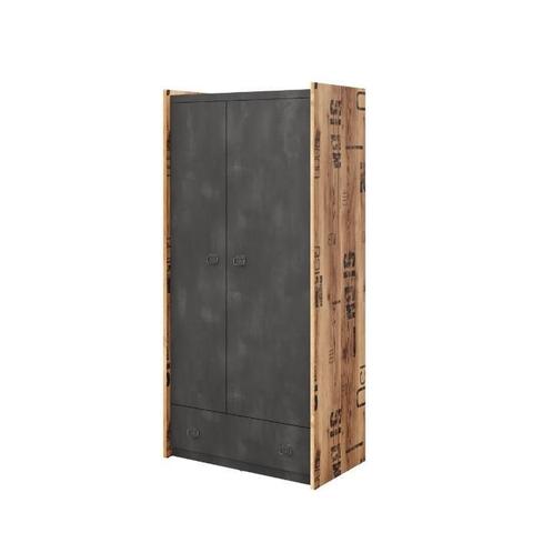 Fargo 2-Deurs Kledingkast H191 - Alpine Sparren/Betonlook, Huis en Inrichting, Kasten | Kledingkasten, 50 tot 75 cm, Met hangruimte
