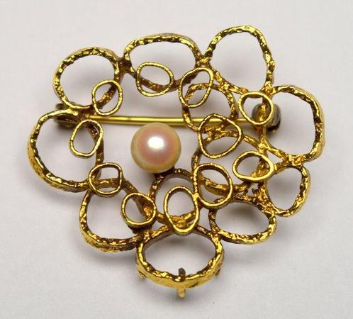 Zonder Minimumprijs - Broche - 8 karaat Geel goud Parel, Sieraden, Tassen en Uiterlijk, Antieke sieraden