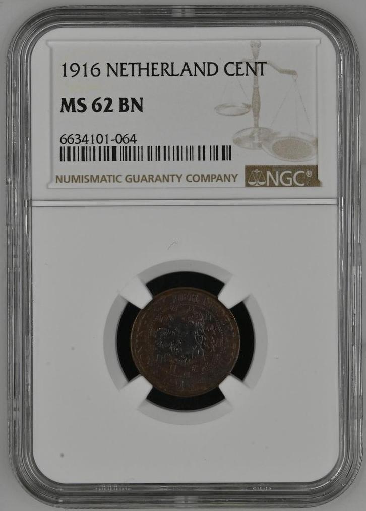 Koningin Wilhelmina 1 cent 1916 MS62 Brown NGC, Postzegels en Munten, Munten | Nederland, Losse munt, 1 cent, Koningin Wilhelmina