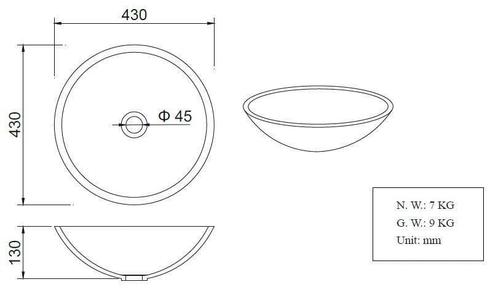 Solid Surface opzetwastafel rond 430x430x130, Doe-het-zelf en Verbouw, Sanitair, Ophalen of Verzenden