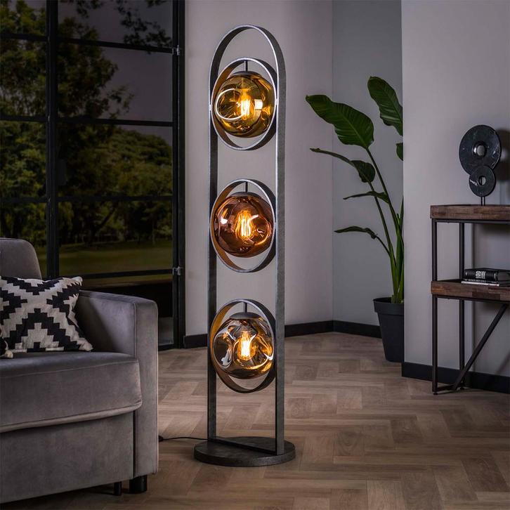 *WOONWINKEL* Vloerlamp Met 3 Glazen Bollen, Huis en Inrichting, Lampen | Vloerlampen, Nieuw, Verzenden