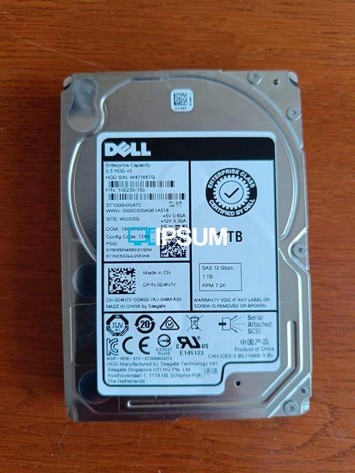 Dell 1tb 7.2k SAS schijf P/N: 0D4N7V, Computers en Software, Harde schijven, Refurbished, Ophalen of Verzenden