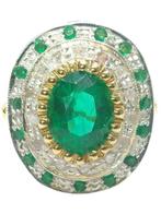 Zonder minimumprijs - Ring - 9 kt. Zilver, Geel goud Smaragd, Nieuw