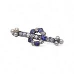 Broche Victoriaanse 15kt goud en zilveren diamant-, saffier-, Sieraden, Tassen en Uiterlijk, Antieke sieraden