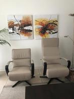 leren relaxfauteuils met stalen frame - bruin leer - Echt l, Huis en Inrichting, Fauteuils, Nieuw, Ophalen of Verzenden, 50 tot 75 cm