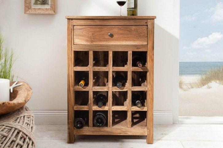 Massief wijnrek HEMINGWAY 56cm gerecycled massief houten, Huis en Inrichting, Woonaccessoires | Wijnrekken, Ophalen of Verzenden