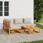 vidaXL 5-delige Loungeset met lichtgrijze kussens massief, Tuin en Terras, Tuinsets en Loungesets, Verzenden, Nieuw, Hardhout