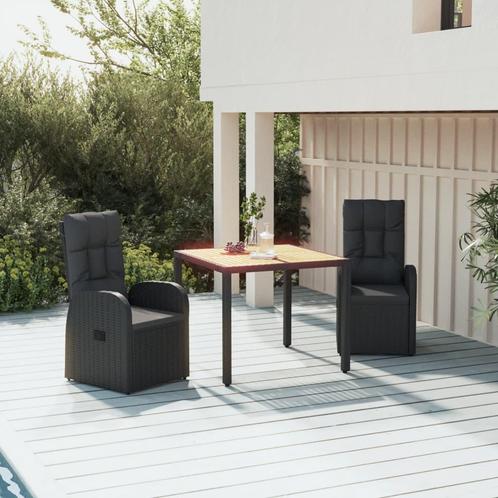 vidaXL 3-delige Tuinset met kussens poly rattan zwart, Tuin en Terras, Tuinsets en Loungesets, Tuinset, Nieuw, Rotan, Verzenden