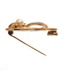 Bicolor gouden fantasie broche met parel en diamant (modern), Sieraden, Tassen en Uiterlijk, Broches, Gebruikt, Overige kleuren
