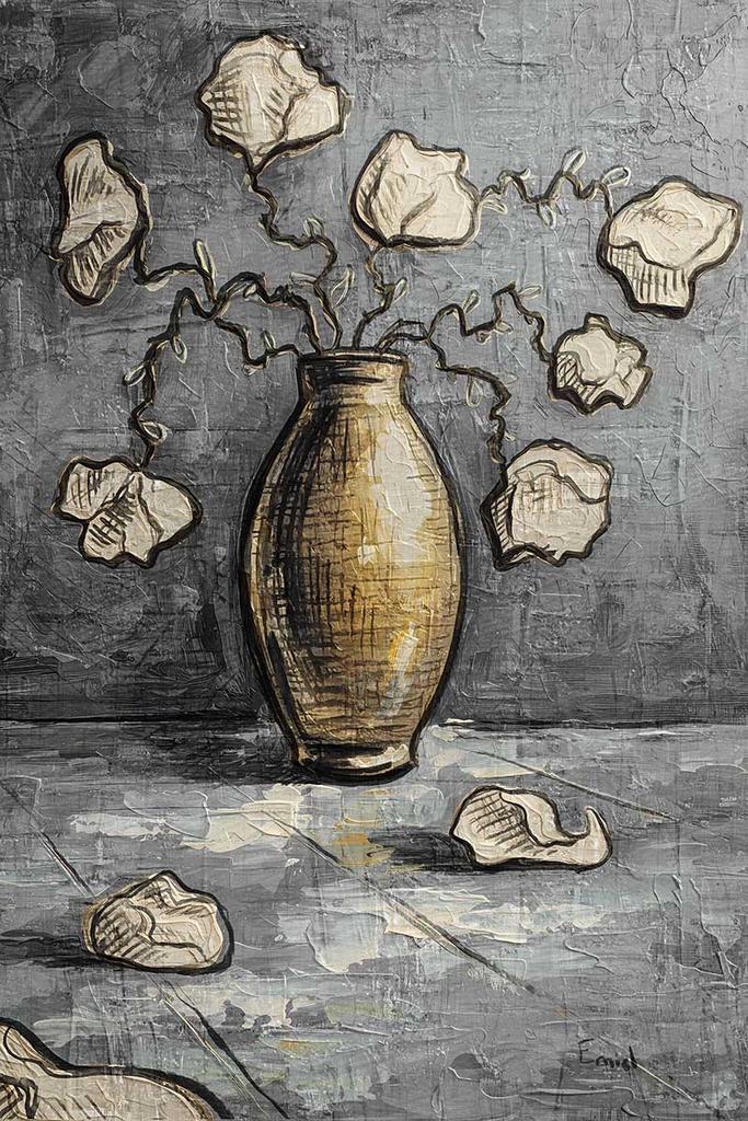 Abstract stilleven met vaas en bloemen, Antiek en Kunst, Kunst | Schilderijen | Modern, Ophalen of Verzenden