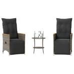 vidaXL 3-delige Bistroset met kussens poly rattan grijs, Verzenden, Nieuw, Rotan