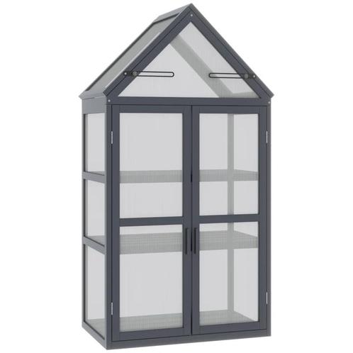 TRUUSK Broeikas met 3 Planken - Massief Hout - Polycarbonaat, Tuin en Terras, Kassen, Nieuw, Verzenden