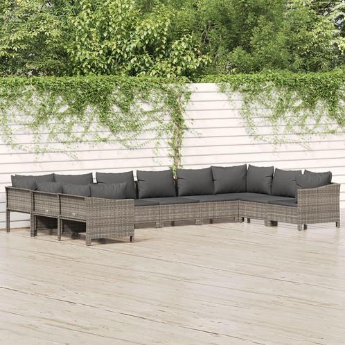 vidaXL 10-delige Loungeset met kussens poly rattan grijs, Tuin en Terras, Tuinsets en Loungesets, Loungeset, Nieuw, Rotan, Verzenden