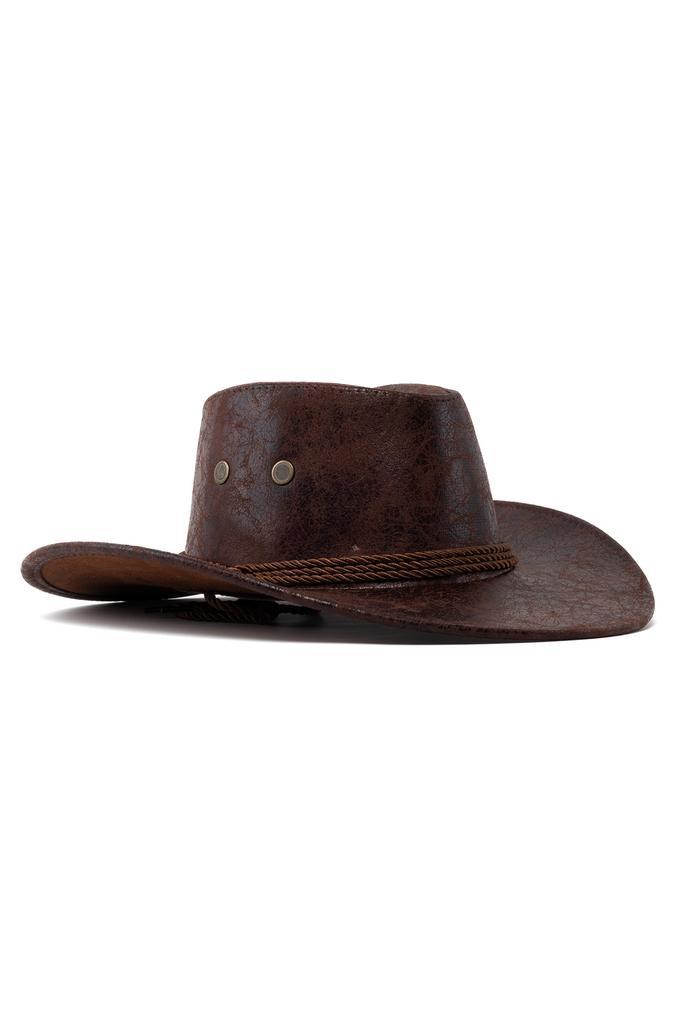 Cowboyhoed Leatherlook Donkerbruin Mat Donkerbruine Leren Co, Kleding | Heren, Carnavalskleding en Feestkleding, Nieuw, Overige maten