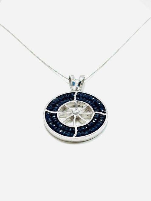Ketting met hanger - 18 karaat Witgoud - 2.80ct. tw. Saffier, Sieraden, Tassen en Uiterlijk, Antieke sieraden