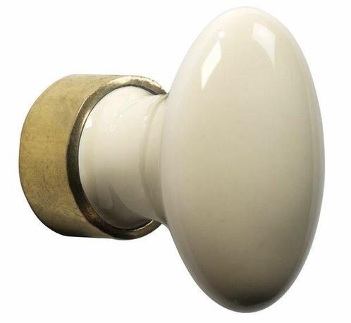 Meubelknop ovaal porselein 42mm ivoor/messing ongelakt, Doe-het-zelf en Verbouw, Hang- en Sluitwerk, Nieuw, Ophalen of Verzenden