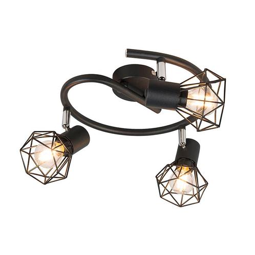 Art deco spot zwart draai- en kantelbaar 3-lichts - Mosh, Huis en Inrichting, Lampen | Spots, Nieuw, Overige materialen
