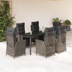 vidaXL 7-delige Tuinset met kussens poly rattan grijs, Tuin en Terras, 6 zitplaatsen, Nieuw, Tuinset, Verzenden