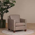 Direct meenemen | Taupe leren fauteuil | taupe leer | NIEUW, Huis en Inrichting, Fauteuils, Nieuw, Ophalen of Verzenden, Landelijk