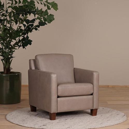 Direct meenemen | Taupe leren fauteuil | taupe leer | NIEUW, Huis en Inrichting, Fauteuils, 50 tot 75 cm, 75 tot 100 cm, Nieuw