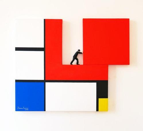 Dario Assisi - Magritte in the Mondrian world 3D - Take a, Antiek en Kunst, Kunst | Schilderijen | Modern