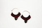 Macramé Oorringen - Zwart / Donker Rood - Handgemaakt van.., Ophalen of Verzenden, Nieuw