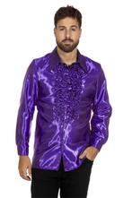 Ruchesblouse satijn paars Kevin, Kleding | Dames, Carnavalskleding en Feestkleding, Ophalen of Verzenden, Nieuw