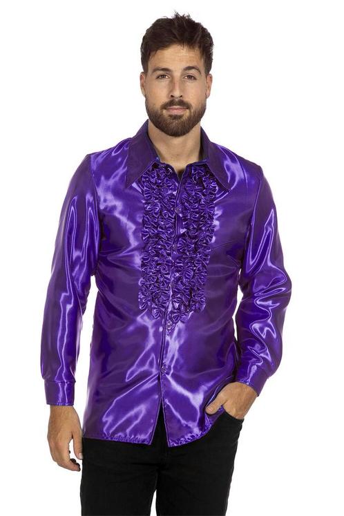 Ruchesblouse satijn paars Kevin, Kleding | Dames, Carnavalskleding en Feestkleding, Nieuw, Ophalen of Verzenden