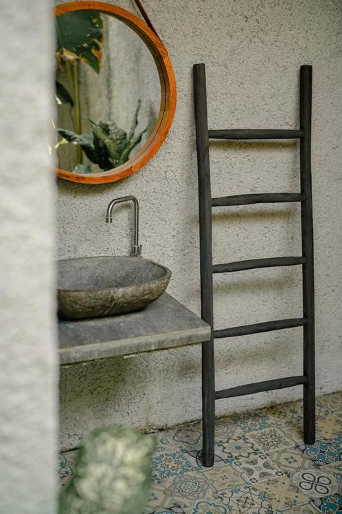 Teakhouten Ladder | Zwart Gecoat Teak | 50x5x150 |, Huis en Inrichting, Badkamer | Badtextiel en Accessoires, Zwart, Nieuw, Verzenden
