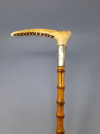Staf - Hoorn, Bamboe, Leder, Metaal - Rijzweep, Antiek en Kunst