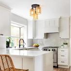 Boho Rotan Plafondlamp – Handgeweven Hanglamp 3 Kappen, Huis en Inrichting, Lampen | Hanglampen, Verzenden, Nieuw