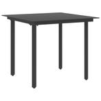 vidaXL Tuintafel 80x80x74 cm staal en glas zwart, Verzenden, Nieuw, Metaal