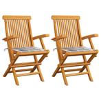 vidaXL Tuinstoelen 2 st met grijs geruite kussens massief, Verzenden, Nieuw, Teakhout