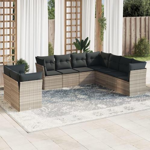 vidaXL 9-delige Loungeset met kussens poly rattan lichtgrijs, Tuin en Terras, Tuinsets en Loungesets, Loungeset, Nieuw, Rotan