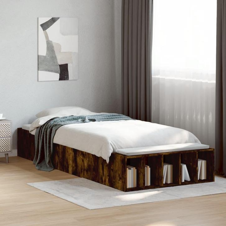 vidaXL Bedframe bewerkt hout gerookt eikenkleurig 90x190 cm, Huis en Inrichting, Slaapkamer | Bedden, 90 cm, 190 cm of minder