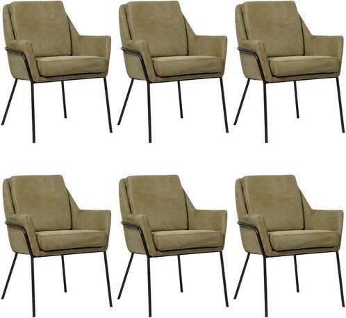 Set van 6 Leren design eetkamerstoelen - Echt leer, Industri, Huis en Inrichting, Stoelen, Vijf, Zes of meer stoelen, Overige kleuren