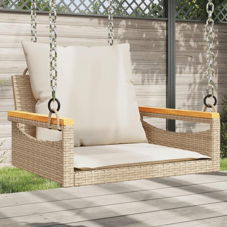 vidaXL Schommelbank met kussens 63x62x40 cm poly rattan, Tuin en Terras, Tuinbanken, Nieuw, Rotan, Verzenden