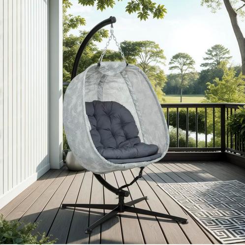 Opvouwbare eivormige hangstoel met frame en kussens wit, Tuin en Terras, Tuinstoelen, Nieuw, Verzenden
