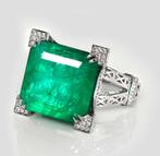 Verlovingsring - 18 karaat Witgoud - 15.47ct. tw. Smaragd -, Sieraden, Tassen en Uiterlijk, Antieke sieraden