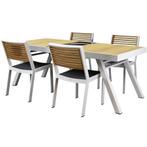 York dining tuinset 200x90xH75 cm 5 delig aluminium wit teak, Tuin en Terras, Tuinsets en Loungesets, Ophalen of Verzenden, Nieuw