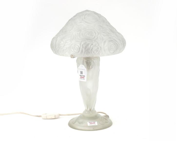 Een persglazen tafellamp, Art Déco, Frankrijk, Antiek en Kunst, Antiek | Glas en Kristal