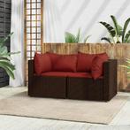 vidaXL Tuinhoekbanken met kussens 2 st poly rattan bruin, Tuin en Terras, Verzenden, Nieuw, Rotan