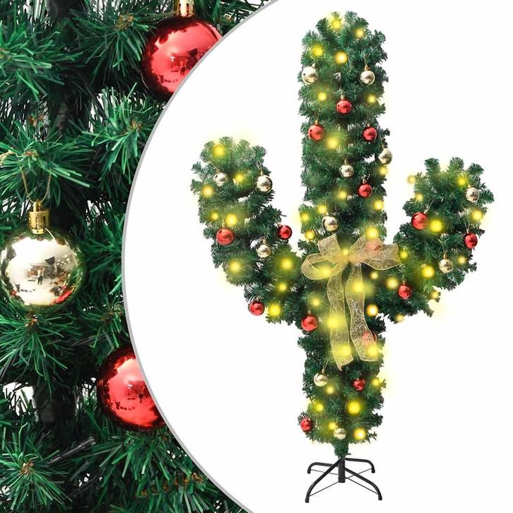 vidaXL Kerstcactus met standaard en LEDs 180 cm PVC groen, Diversen, Kerst, Nieuw, Verzenden
