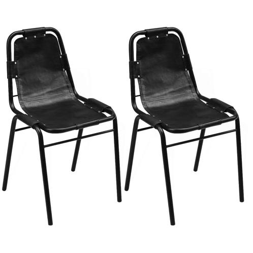 vidaXL Eetkamerstoelen 2 st echt leer zwart, Huis en Inrichting, Stoelen, Zwart, Nieuw, Verzenden