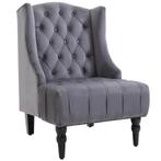 TRUUSK Luxe Vleugelfauteuil - Grijs Fluweel - Getufte Rugleu, Huis en Inrichting, Fauteuils, Verzenden, Nieuw