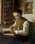 P. Verberghem (XX) - Oude man die aan bureau zit met pijp, Antiek en Kunst, Kunst | Schilderijen | Klassiek