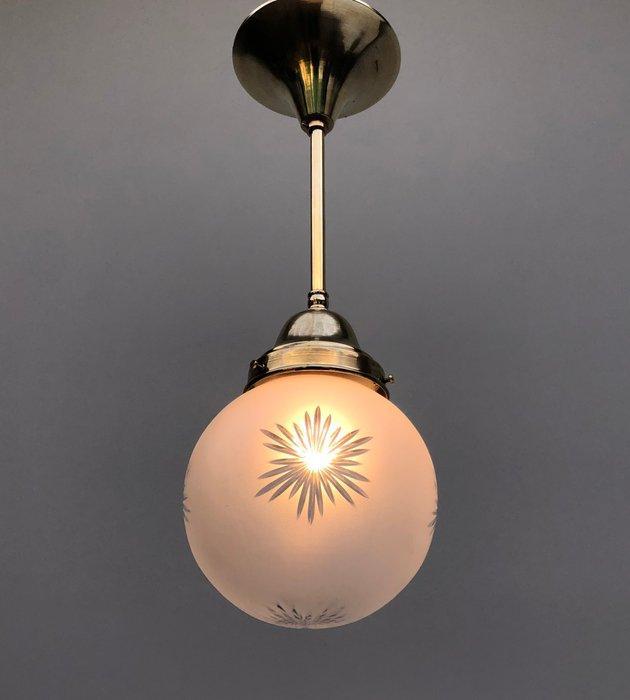 Plafondlamp - Glas, Messing, Antiek en Kunst, Curiosa en Brocante