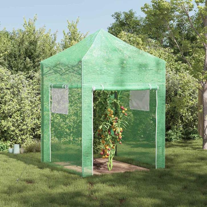 vidaXL Kas met dak met opslag Groen 200 x 200 x 300 cm IJzer, Tuin en Terras, Kassen, Nieuw, Verzenden