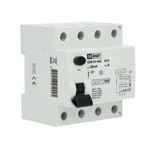 EMAT aardlekschakelaar 4-polig 63A 30mA type B (85002012), Doe-het-zelf en Verbouw, Elektra en Kabels, Verzenden